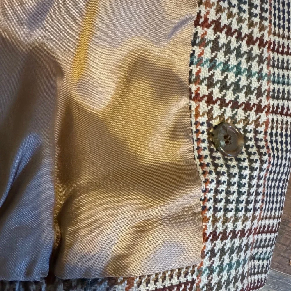 Pendleton‎ Women Houndstooth Brown Short Jacket 3 buttons 100% Virgin Wool
